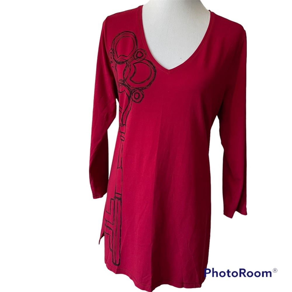 Lotus by Soma yoga tunic red long sleeve key graphic loungewear size XL